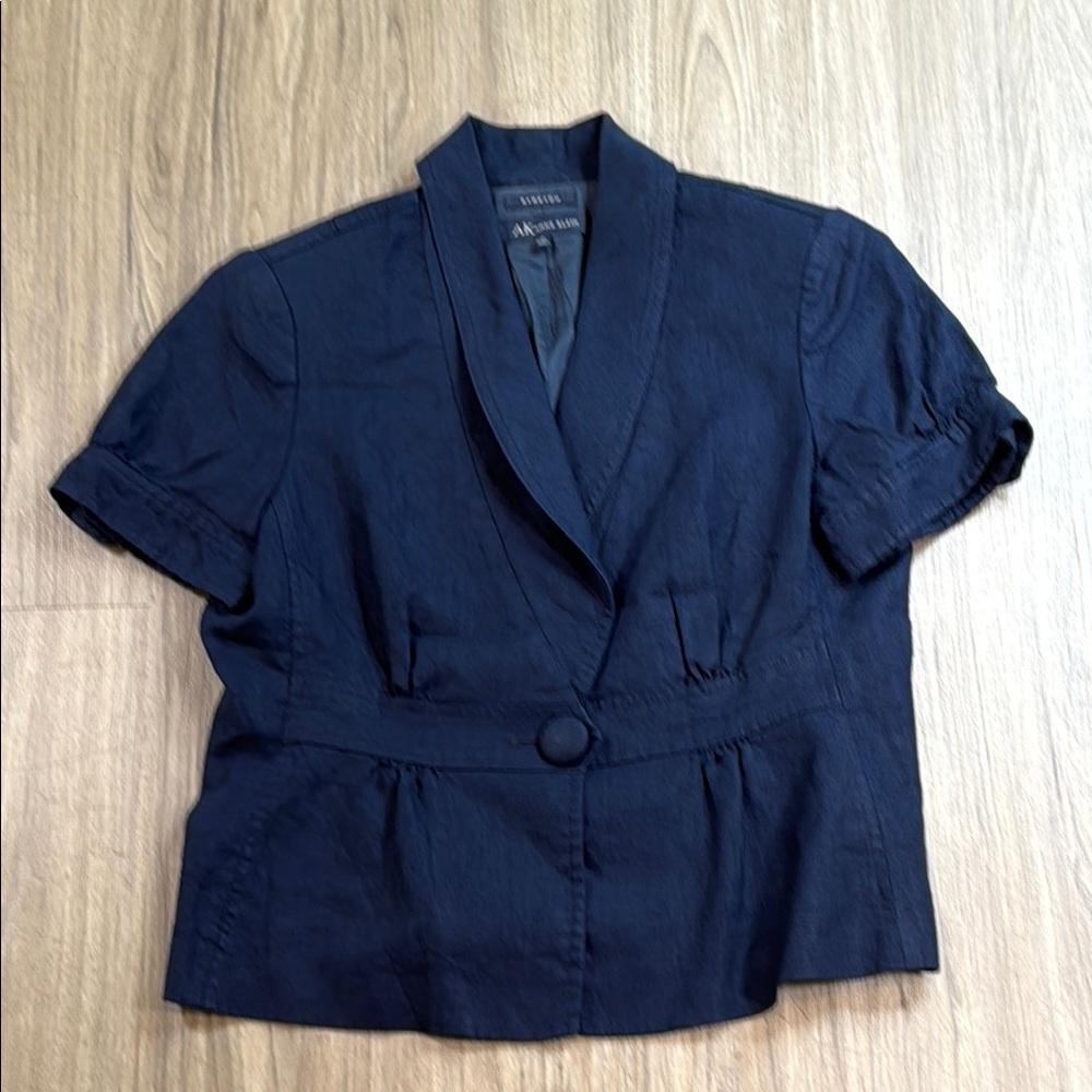 Anne Klein Linen Blue Blazer Tailored Short Sleeve 85% Linen Jacket - Picture 1 of 6
